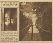 870296 Collage van 2 foto's betreffende oude buurten in Utrecht, met links een gezicht in de toegang tot de ...